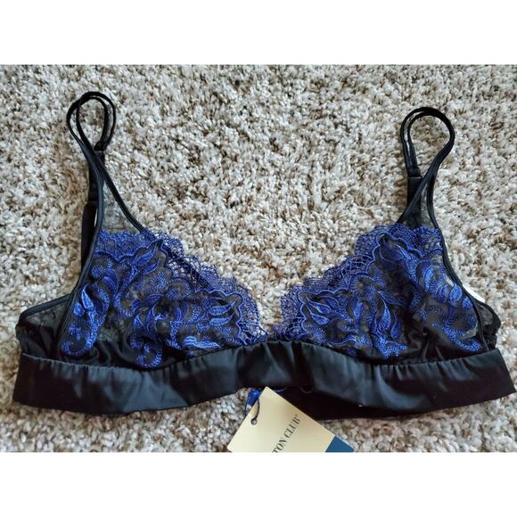 Cotton Club Black & Blue Lace Bralette – 34B – Unpadded Wireless – NWT - Picture 9 of 9